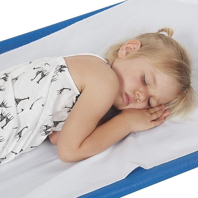 ECR4Kids Stackable Kiddie Cot with Sheet, Standard Size, Classroom Furniture, Blue, 6-Pack