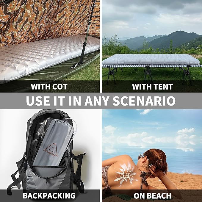 TENPLAY 4.7 Inch Thick Sleeping Pad with 7.2 R-Value, Ultralight and Portable Sleeping Mat with Pump Sack, Air Mattress for Camping