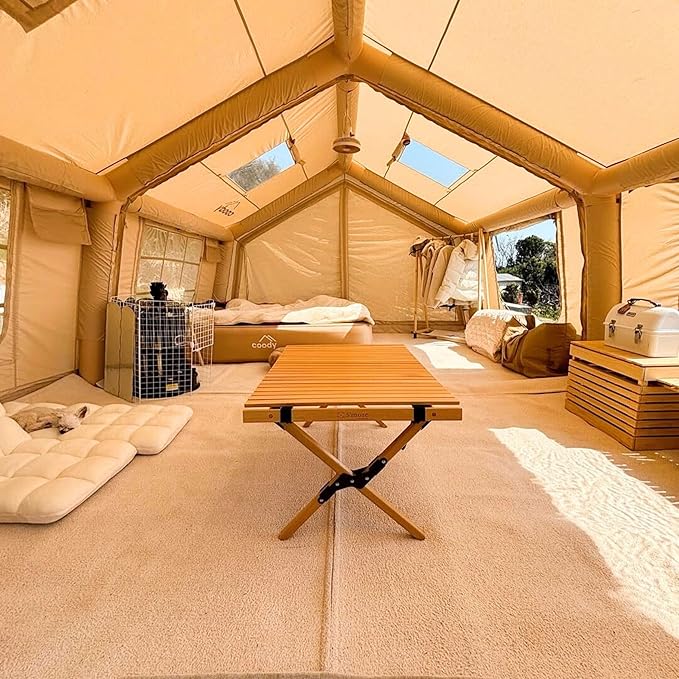 Coody | Rbm Outdoors Koala/Hub/Octopus Inflatable Tents for Camping with Stove Jack, 2/8/10 Person Luxury Canvas Blow Up Tent, 2 Room, Easy Setup Casa de Campaña, Large Inflatable House with Pump