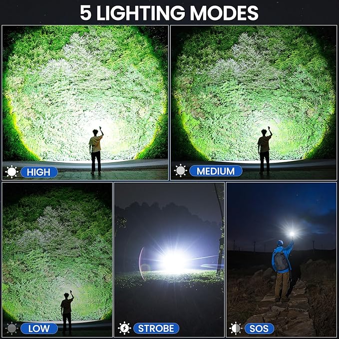 Rechargeable Flashlights High Lumens, 99,000 Lumen Brightest Led Flashlight with 5 Modes & 15H Long Runtime, Powerful Waterproof Handheld Flash Light, Super Bright Flashlight for Home, Camping