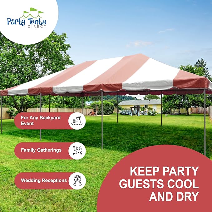 Party Tents Direct 20'x40' Weekender West Coast Tent Frame Party Tent (Red/White) PVC Top with Storage Bag - Tents for Parties, Weddings, Birthdays, Banquets, Fiestas, Workshop, Outdoor Event