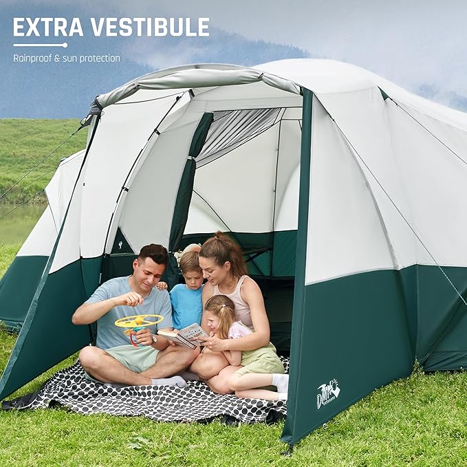 8/10/11 Person Camping Tent with Porch, Large Family Tents for Outdoor Camping, Big Dome Tent Includes Rainfly, Reflective Windproof Rope, Large Vestibule
