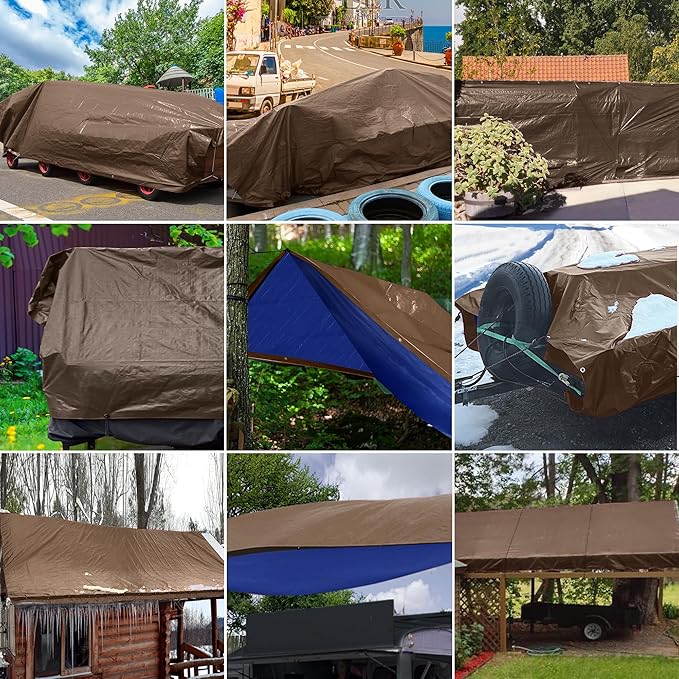 STARPYNG-7 Mil Brown/Blue 10x12 Feet Tarp-Multifunctional Waterproof Tarpaulin-Waterproof, UV Resistant, Rip and Tear Resistant, Poly Tarpaulin with Reinforced Edges for Cover