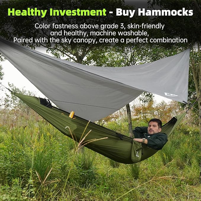 Camping Hammock Mosquito Net with Rain Fly - Rain Fly Tarp & Hammock Bug Net, Portable Parachute Nylon Hammock for Outdoor, Hiking, Backpacking, Backyard, Beach, Travel (Hold Up to 500lbs)