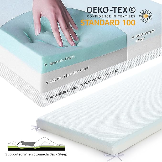 3Inch Cot Mattress Topper,Narrow Twin Gel Memory Foam Mattress Topper for Camping Cot,Sofa Bed,Pull Out Chair Cushion,Portable,Cool Cot Toppers(75 x 30)