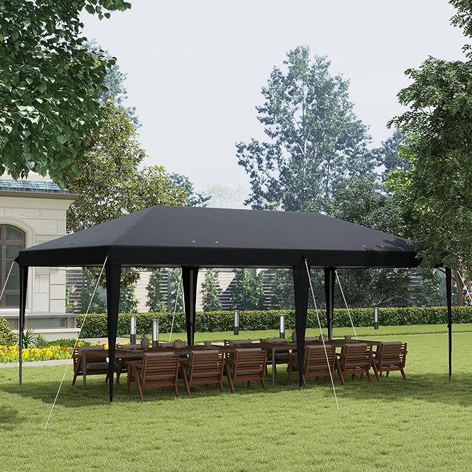 Outsunny 10' x 20' Pop Up Canopy Tent, Upgraded Heavy Duty Tents for Parties, Outdoor Instant Gazebo Sun Shade Shelter with Carry Bag, for Catering, Events, Wedding, Backyard BBQ, Black