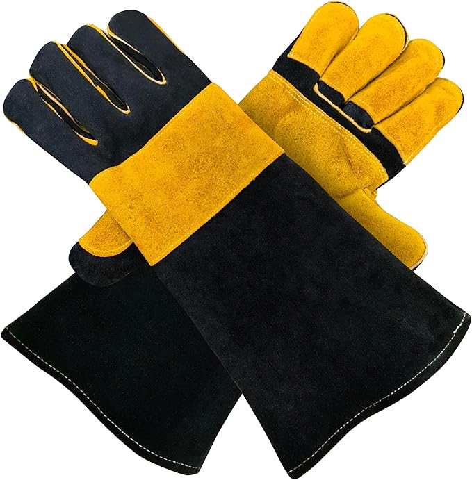 Grill Armor Welding Gloves – 16inch 932℉ - Leather Forge/Mig/Stick – Heat/Fire Resistant Gloves, Mitts/Pot Holders For Oven, Grill, BBQ, Furnace, Stove, Fireplace, Tig Welder, Animal Handling Glove