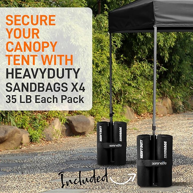 Pop Up Canopy Tent 10x15 - Commercial Instant Shelter Foldable/Collapsible Sun Shade Canopy Pop Up Tent w/Waterproof UV Resistant Tent Top, Portable Carry Bag & Sand Bag - SereneLife SLGZ15BL (Black)