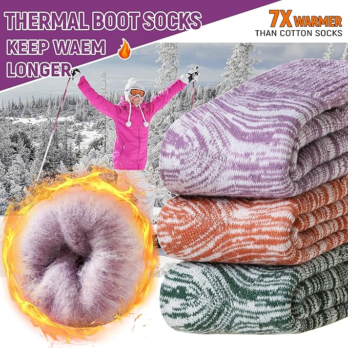 Women Heated Socks Ski Winter Thermal Hiking Snowboarding Thick Boot Insulated Socks 3 Pairs