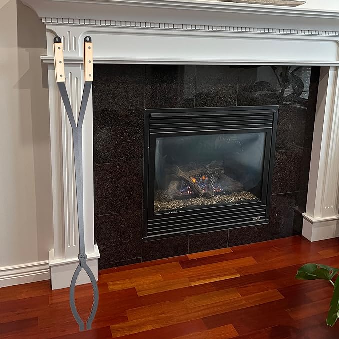 40" Fireplace Tongs Log Grabber Made Of Premium Heavy Duty Alloy Steel. Fire Tongs With Wood Handle Best For Fire Pit Fireplace Campfire Indoor & Outdoor. Upgraded Fire Pit Tools.