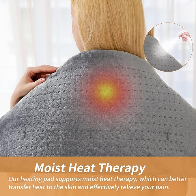 Massaging Weighted Heating Pad for Back Pain Relief,Heating Pads for Neck, Shoulder,Cramp,Portable Heated Pad with 3 Heat Settings & 6 Massage,18 Relaxing Combinations,Auto Off,20"*24",Light Grey