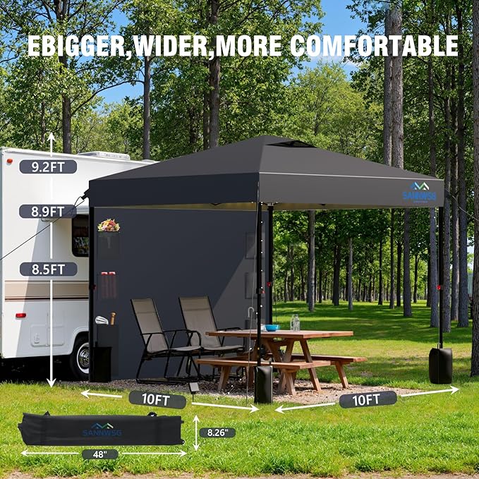 10X10 Pop Up Canopy Tent,Removable Pockets Sidewall for Extra Storage,Easy Up Canopy,Heavy Duty One Person Set Up Event Tent,Grey