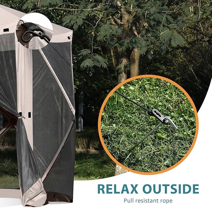 Exacme Portable Gazebo Pop up Tent for Camping, Outdoor Four Sides Pop-up Clam Screen Tent with Canopy Shelter, 1024 (6PC, Light Brown)