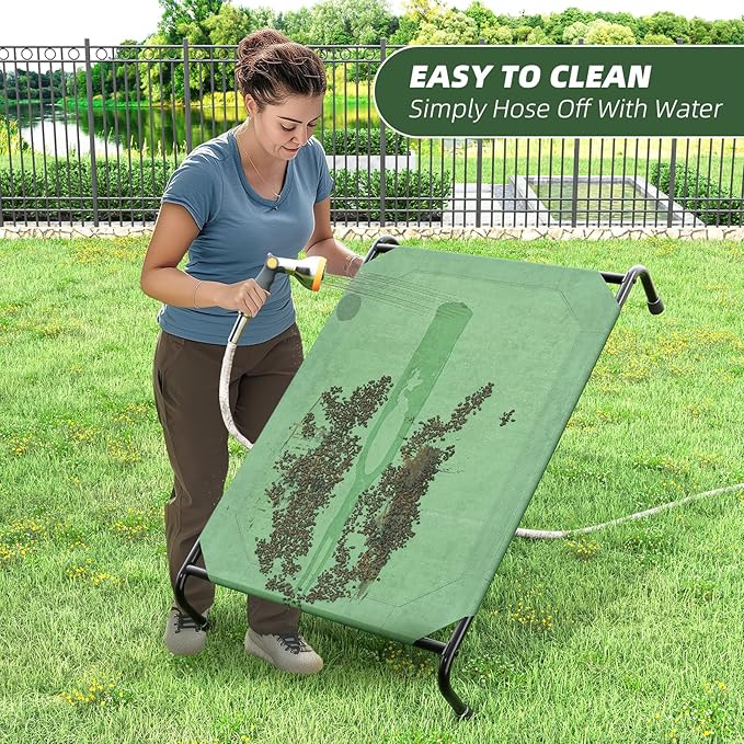 Simple Trending Raised Dog Bed for Large Dogs, Waterproof XL Dog Cot, Outdoor Cooling Elevated Pet Bed Load 100lb, 47.75" x 30.5", Green