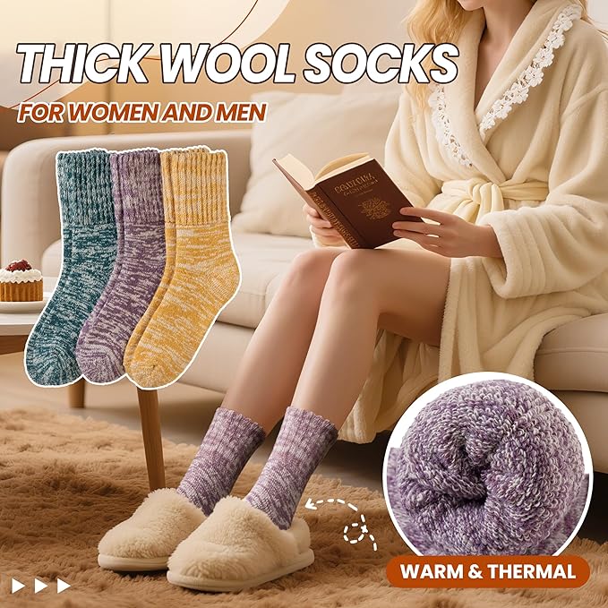 Eyean Merino Wool Socks Thermal Winter Ski Warm Thick Cozy Boot Hiking Socks for Women Men 3 Pairs