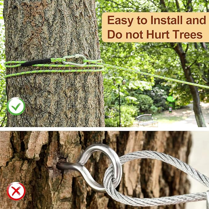 XiaZ Dog Tie Out Cable for Camping, 50FT Portable Overhead Trolley System for Dogs up to 300lbs,Dog Lead for Yard, Camping, Parks, Outdoor Events,5 min Set-up, Green
