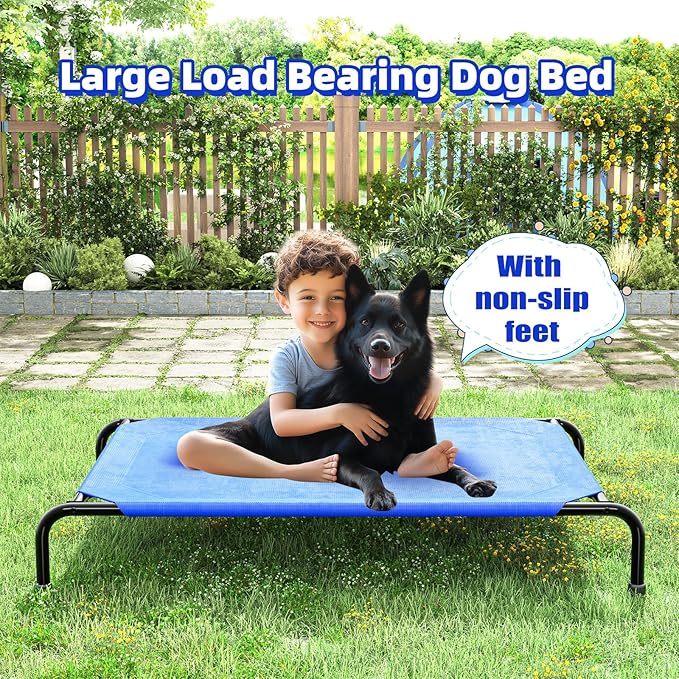 Simple Trending Raised Dog Bed for Large Dogs, Waterproof XL Dog Cot, Outdoor Cooling Elevated Pet Bed Load 100lb, 47.75" x 30.5", Blue