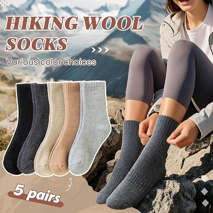 Merino Wool Socks For Women Hiking Winter Boot Thermal Warm Thick Cozy Work Crew Socks 5 Pairs