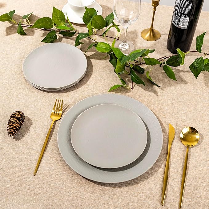 WONDERFUL 32pcs Light Grey Plastic Plates Reusable Unbreakable & Dishwasher safe Dishes Set Outdoor Plates Includes:16 Dinner 10" and 16 Dessert Plate 7.3" Ideal for BBQ Camping