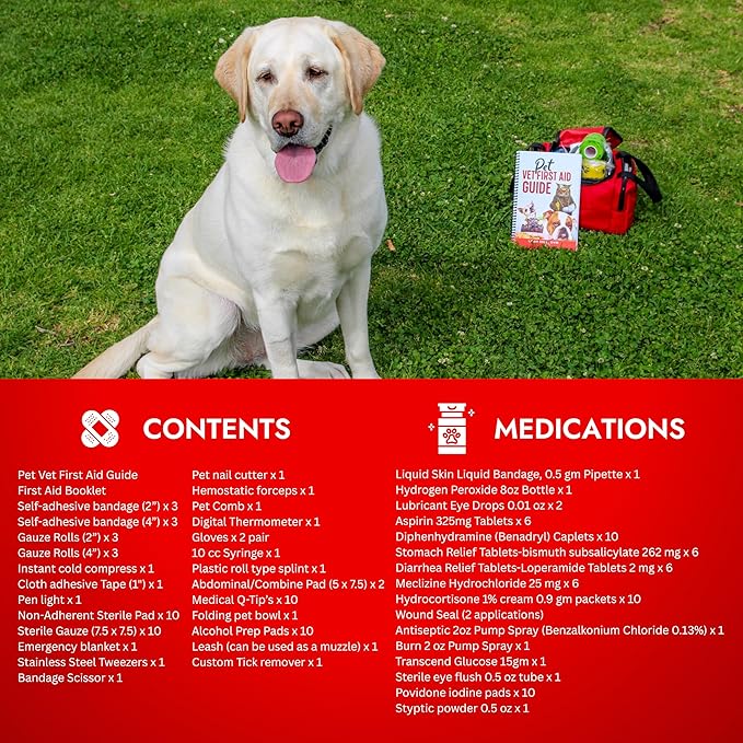 Pet Vet Medic Cat & Dog First Aid Kit - Dog Emergency Kit, Dog Health Supplies & Dog Wound Care -with Dog Thermometer, Dog Bandages for Wounds - Dog Essentials, Dog Supplies, Dog Travel Bag (Large)