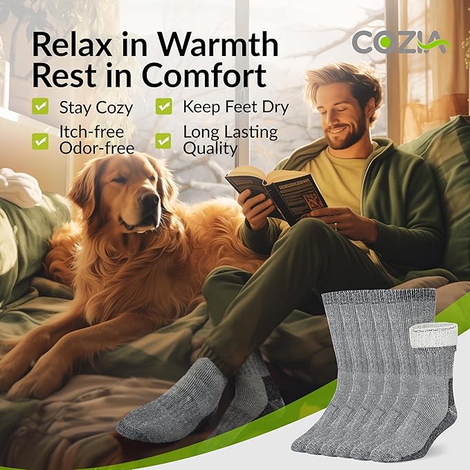 COZIA Merino Wool Socks for Men and Women Warm thermal Boot Hiking Socks 3 Pairs