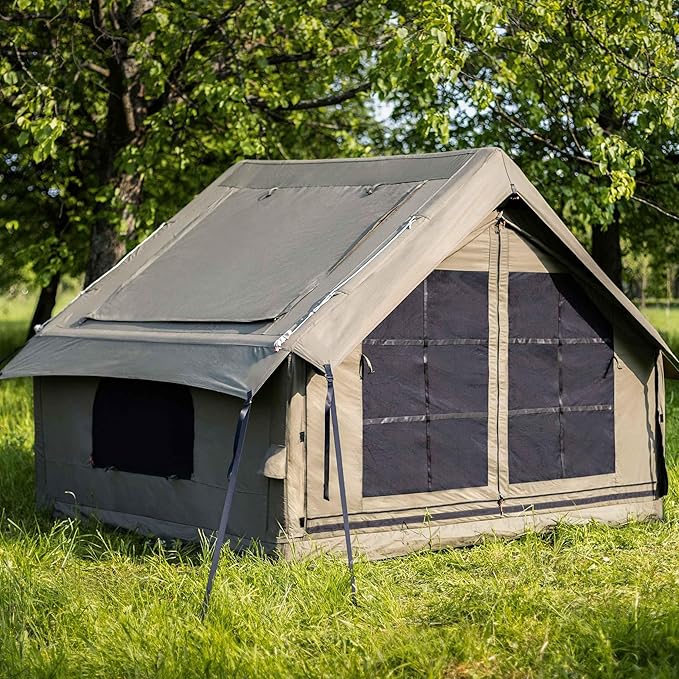 Panda Inflatable Tents for Camping with Stove Jack, Canvas Blow Up, Easy Setup Inflatable Tent, Waterproof Hot Inflatable Outdoor House, Casa de Campaña with Hand Pump