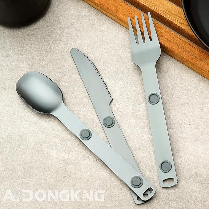 Magnetic Camping Utensil Set, Aluminum Cutlery Set, Knife, Fork & Spoon, Travel Utensils for Camping, Cooking, and Outdoor Dining, 3-Pack, Gray