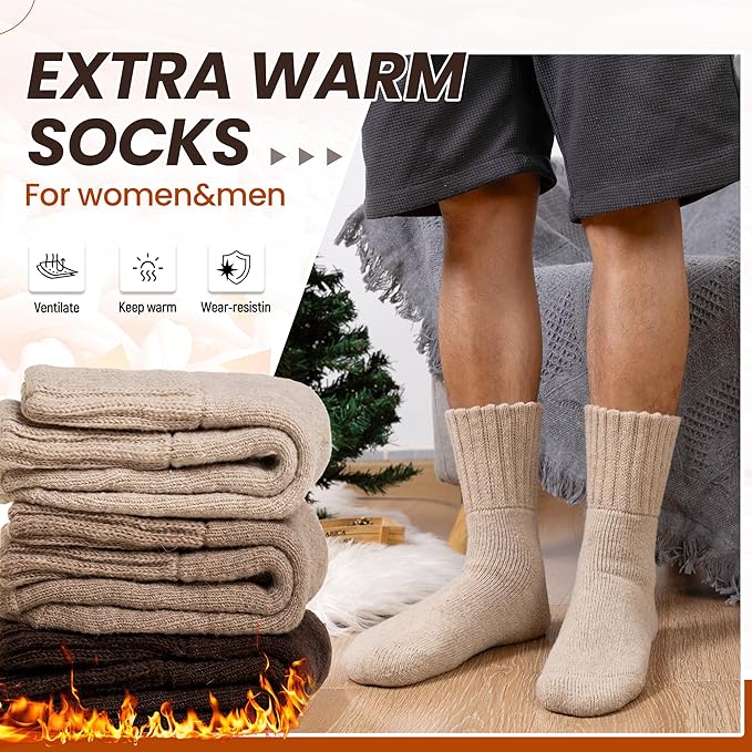 Eyean Merino Wool Socks Thermal Winter Ski Warm Thick Cozy Boot Hiking Socks for Women Men 3 Pairs