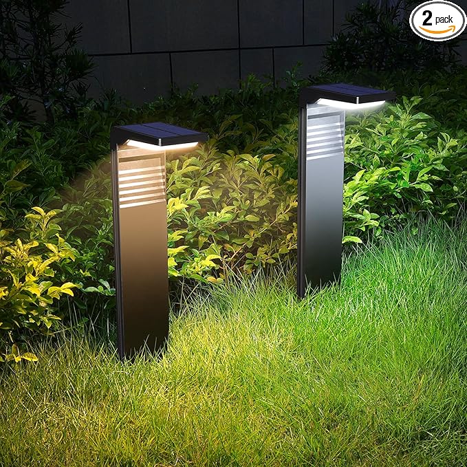 Solar Pathway Lights 2 Pack with Warm White and Cool White Mode, Modern Solar Path Lights Outdoor Waterproof, Perfect Solar Lights for Backyard, Lawn, Driveway, Walkway, Garden Decorative.