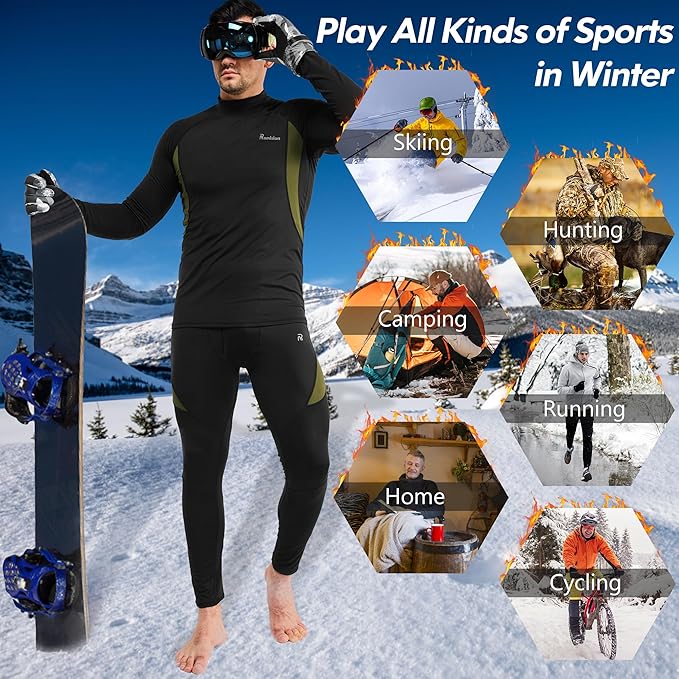 romision 2 Pack Thermal Underwear for Men Long Johns Fleece Lined Hunting Gear Bottom Top Set Base Layer Cold Weather XS-4XL