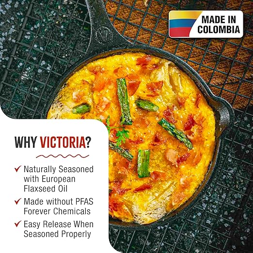 Victoria 8-Inch Cast Iron Skillet, Pre-Seasoned Cast-Iron Frying Pan with Long Handle, Made in Colombia