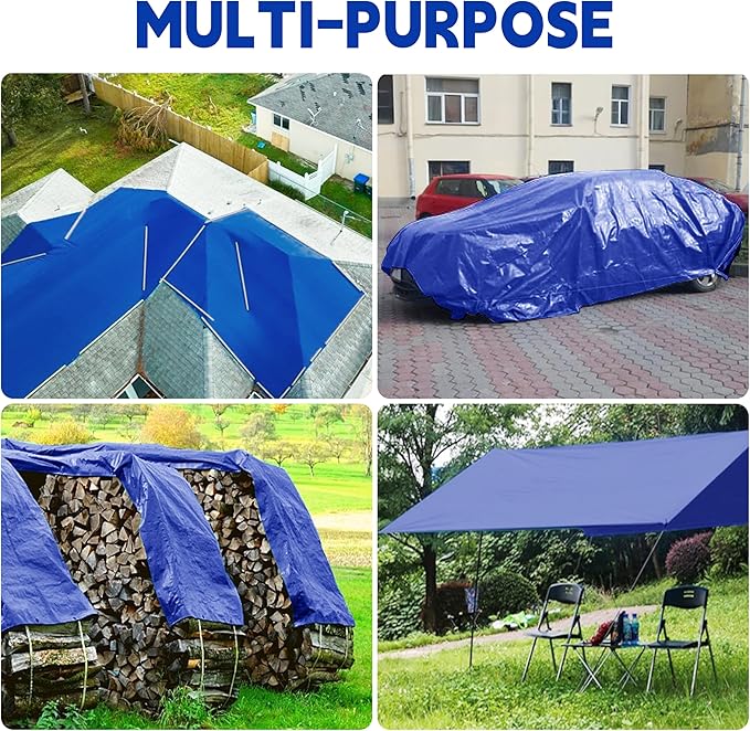 Tarp 15x30 ft 100% Waterproof Uv Resistant High Durability Multipurpose 5mil Blue Tarp for Covering Courtyards, Cars, Camping, Gardens, Pet Nests -by MVPNET