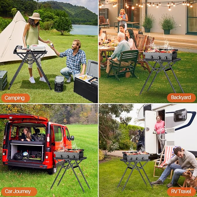 FUNYKICH Folding Grill Tables for Outside(23.62"x15.75"), Max Height 28'' Portable Metal Camping Tables for grill, Fit 17” or 22” Other Tabletop Grill with Portable Handle for Camping Backyard BBQ