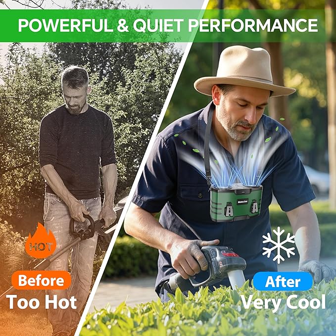Waist Fan, Portable Wearable Belt Personal Fan Lightweight 20000mAh Up to 40H Work Time LED Light 10 Speeds Dual Brushless Motor One-Button Shutdown Hands Free for Fishing Hiking Camping Traveling