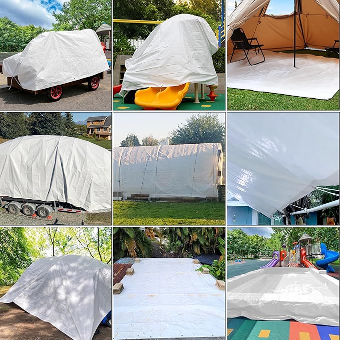 STARPYNG-7 Mil White 12x16 Feet Tarp-Multifunctional White Waterproof Tarpaulin-Waterproof, UV Resistant, Rip and Tear Resistant, Poly Tarpaulin with Reinforced Edges for Cover