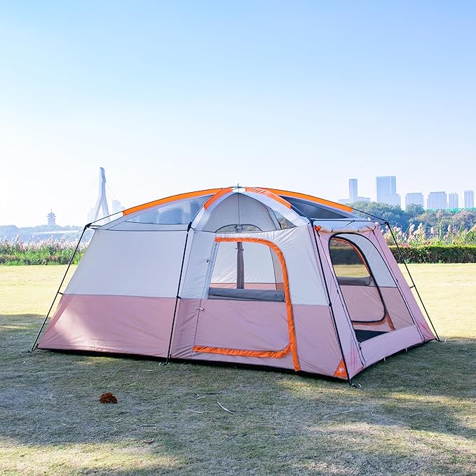 KTT Extra Large Tent 6-10-12-14 Person(A),Family Cabin Tents,2 Rooms,3 Doors and 3 Windows with Mesh,Straight Wall,Waterproof,Double Layer,Big Tent for Outdoor,Picnic,Camping,Family Gathering