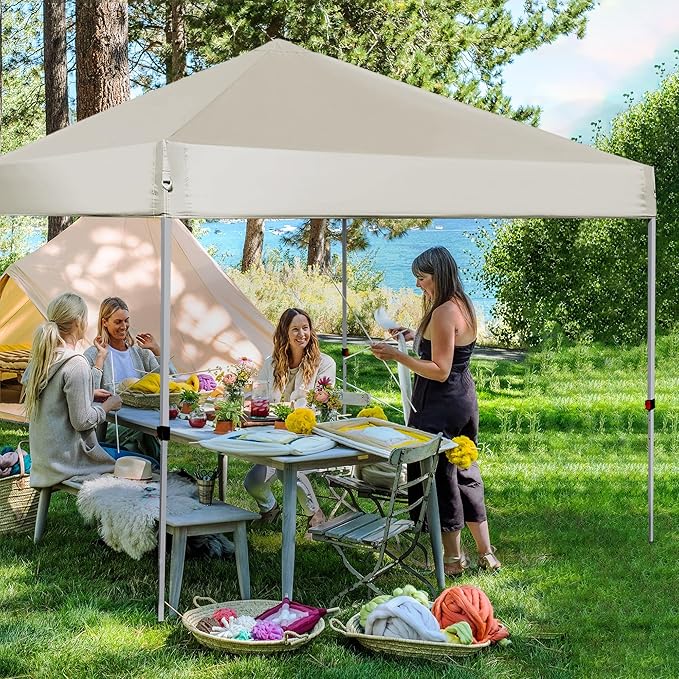 Pop Up Canopy Tent 8X8 FT,Easy Set-up Sade,Instant Shelter w/Canopy Cover,4 Ropes,Adjustable Straight Leg Heights Canopies,Outdoor Patio Tents for Parties,Commercial,White