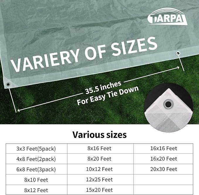 TARPAL 4'x8'(2pack) Semi Clear White Tarp Waterproof Green House Cover with Grommets 7.5mil Clear Poly tarps for Gardening,Farm, Garden,Chicken Coops,Outdoor