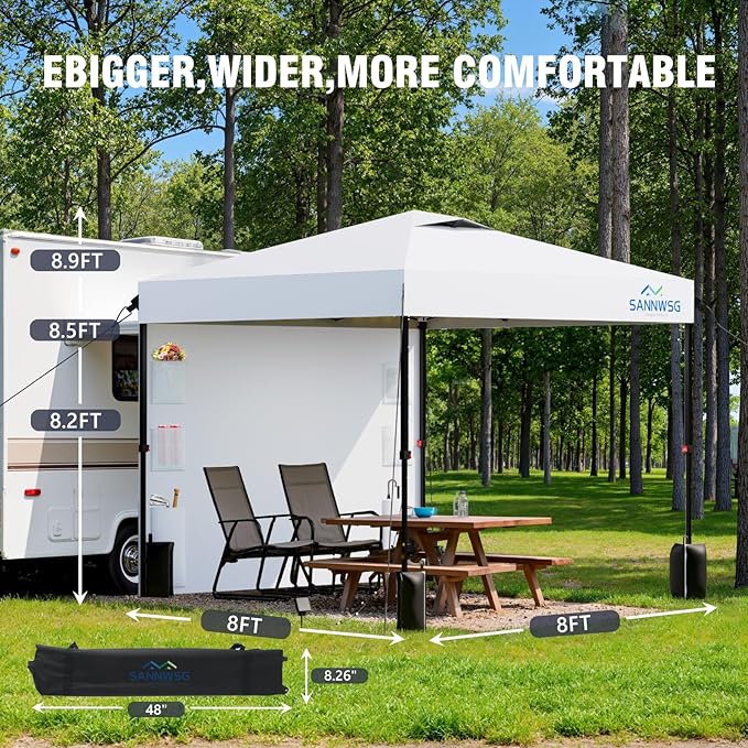 8X8 Pop Up Canopy Tent,Removable Pockets Sidewall for Extra Storage,Easy Up Canopy,Heavy Duty One Person Set Up Event Tent,White