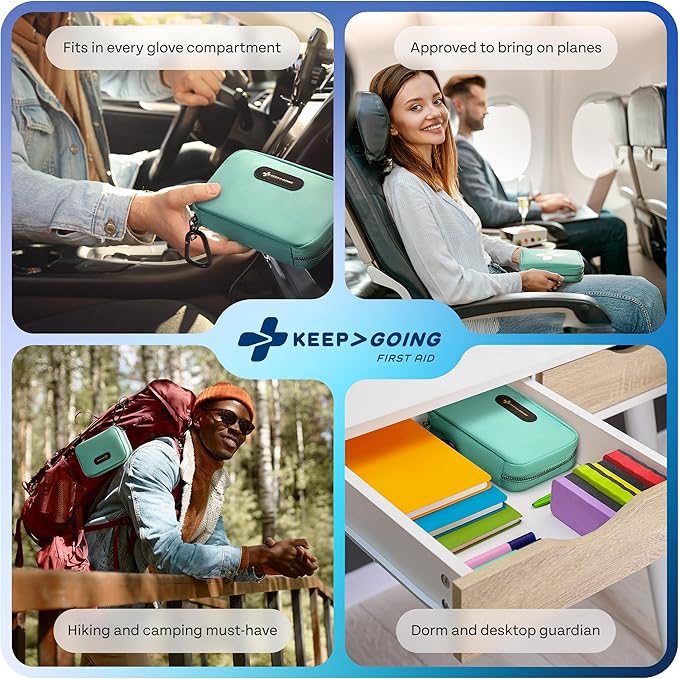 KeepGoing Travel First Aid Kit for Car, Home, Hiking, Camping and Outdoor Emergencies - First Aid Kit Travel Size TSA-Approved