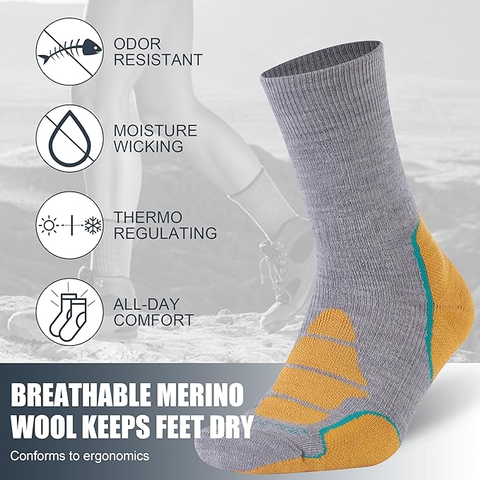 ZEAL WOOD Merino Wool Crew Hiking Socks for Women And Men with Full Cushion Moisture Wicking Walking Work Boot Socks