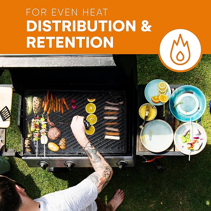 Bruntmor 2-in-1 Reversible Grill Plate - Pre-Seasoned Cast Iron Griddle Pan for Gas Stovetop, Oven, or Open Fire - 17x10-Inch Rectangular Double Sided Flat Pan for Camping, Roasting, and Grilling