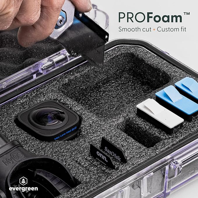 Evergreen ToughBox Tech Organizer – For Camera, Cables, Hard Drives, Compatible with GoPro etc. (Large, PROFoam, Black)