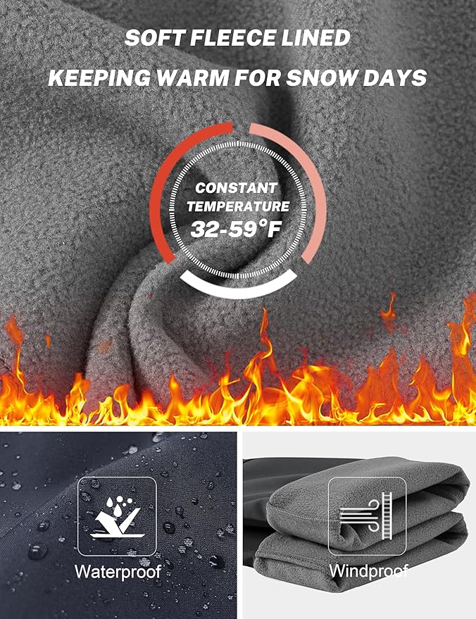 MoFiz Women's Waterproof Insulated Snow Pants Fleece Lined Winter Ski Hiking Pants Warm Outdoor Softshell with Elastic Waist