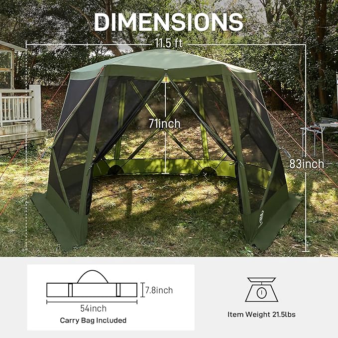EVER ADVANCED Pop up Screen House Tent for Camping 11.5 x 9.8 ft, Instant Screened Gazebo Canopy with Netting, Portable Shelter Enclosure for Outdoor, Backyard