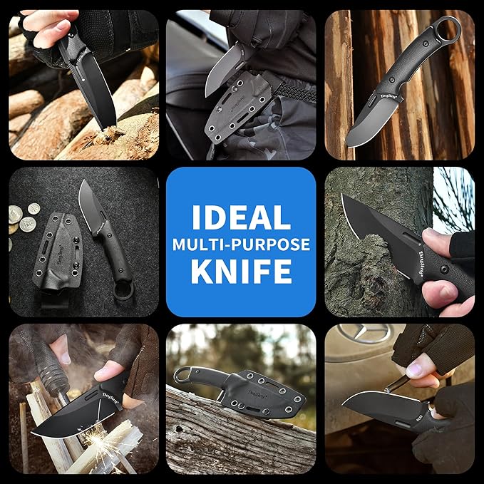 Fixed Blade Knife with Sheath, 3.2” DC53 Steel blade with Black Titanium Coating and G10 Handle Full Tang Outdoor Camping Hiking Survival Knives for Men Women