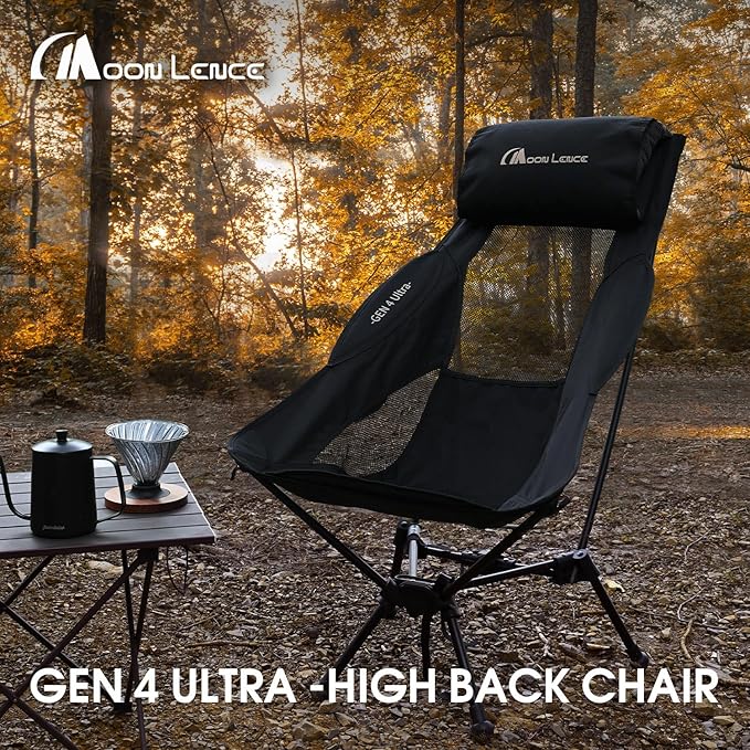 MOON LENCE High Back Folding Camping Chair, 330lbs Portable Compact Chair with Wide Seat & Ergonomic Back Support (Black)