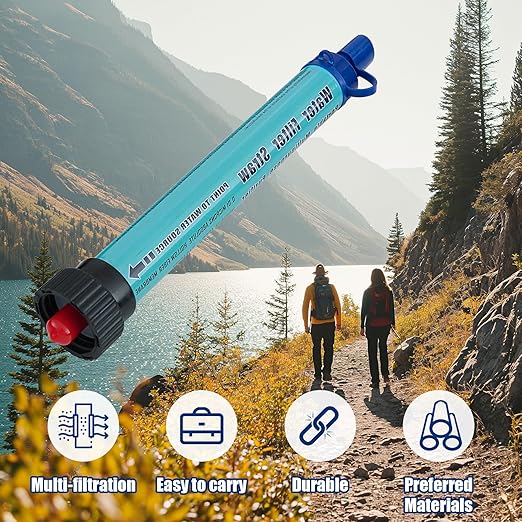 Water Filter Straw Kit Outdoor Portable Personal Water Filter Straw Water Purifier Survival Gear and Equipment for Hiking Camping Travel and Emergency Blue