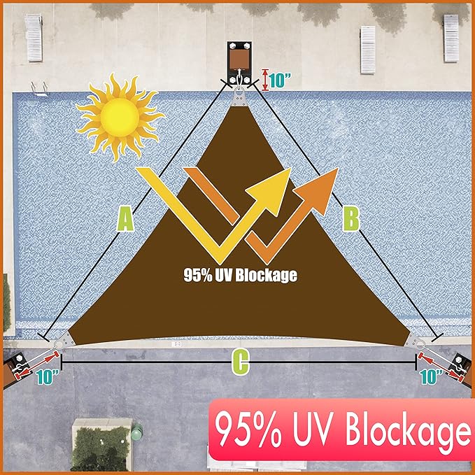 ColourTree Super Ring 23' x 41' x 47.02' Brown Right Triangle Customized Size Sun Shade Sail,Commercial Grade Canopy, Reinforced Corners & Edges, 260 GSM Fabric Heavy Duty -3 Years Warranty
