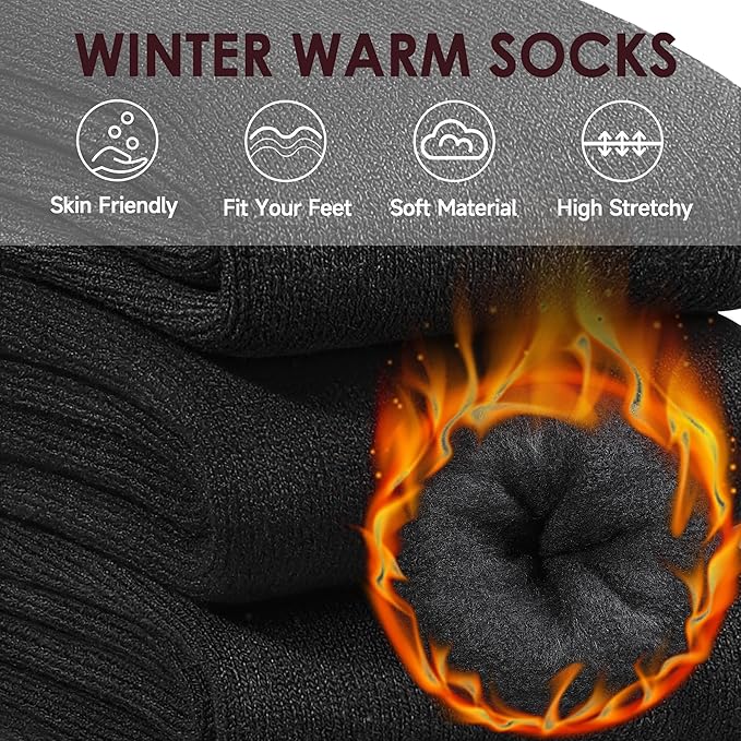 Reamphy 3 Pairs Thermal Socks for Men 6-13, Thick Warm Winter Outdoors Hiking Socks Mens